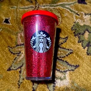 Small Starbucks glitter red tumbler used
